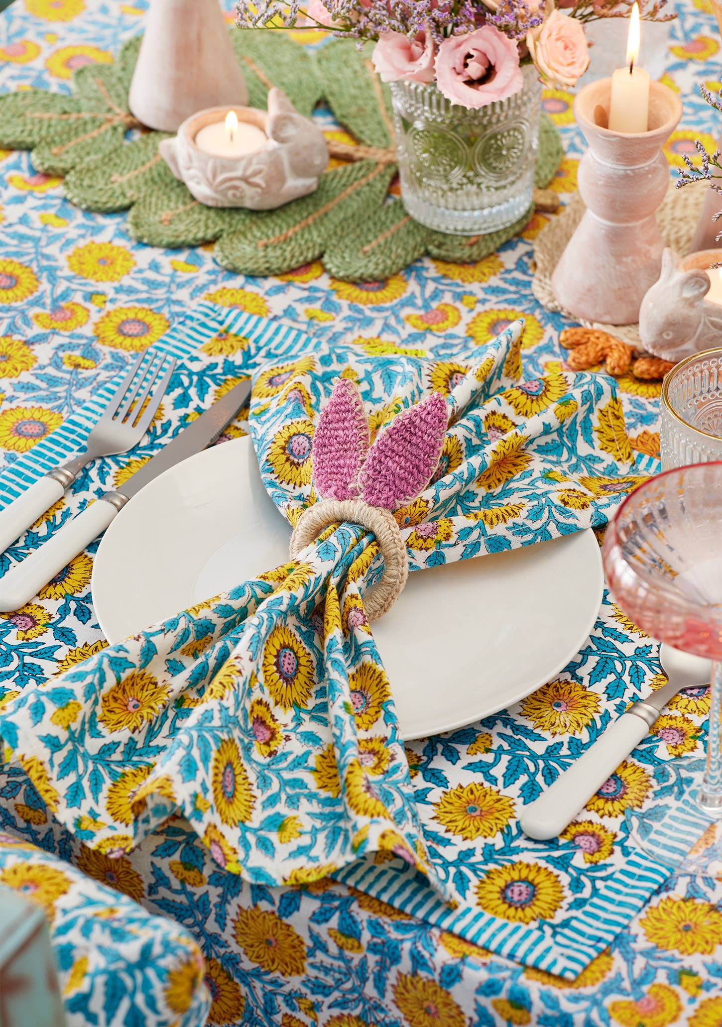 Block Print Napkin - Sunflower set/4.