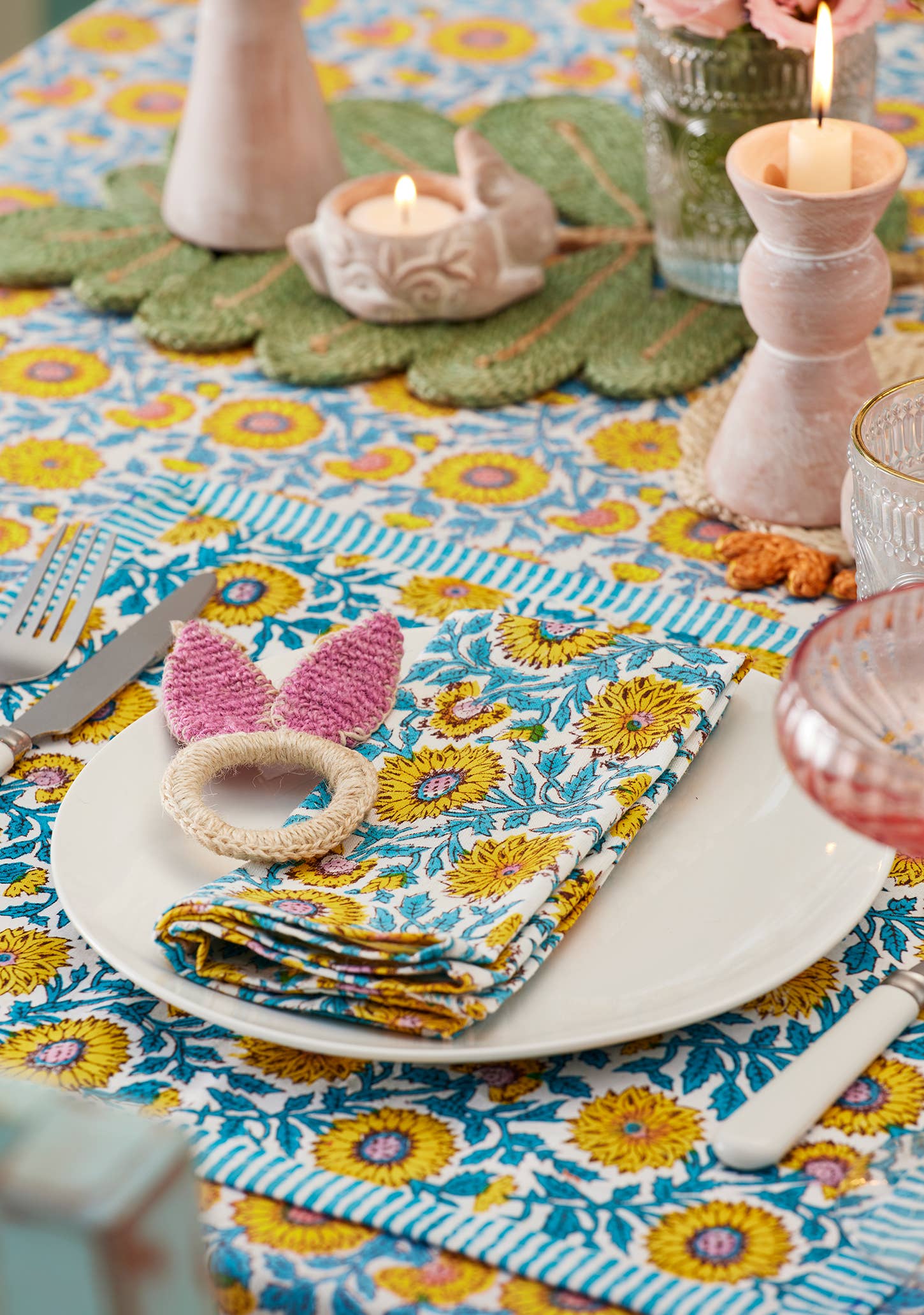 Block Print Napkin - Sunflower set/4.