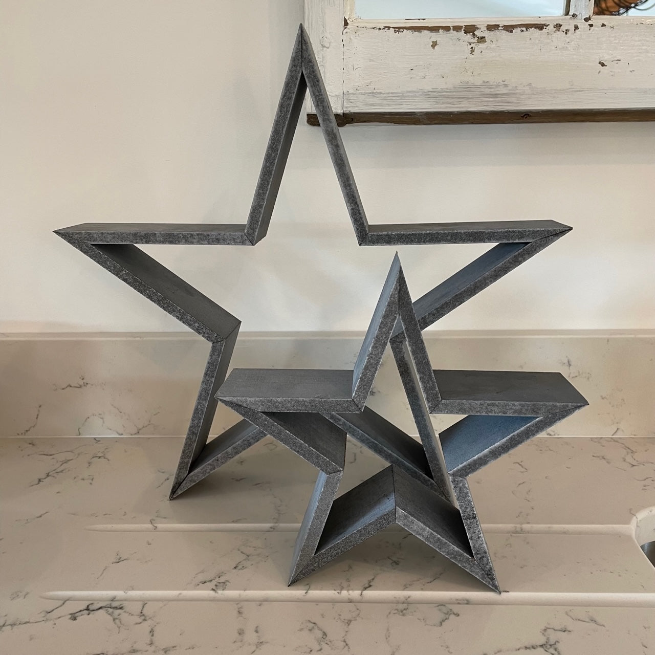 Grey Washed Wooden Stars Set/2