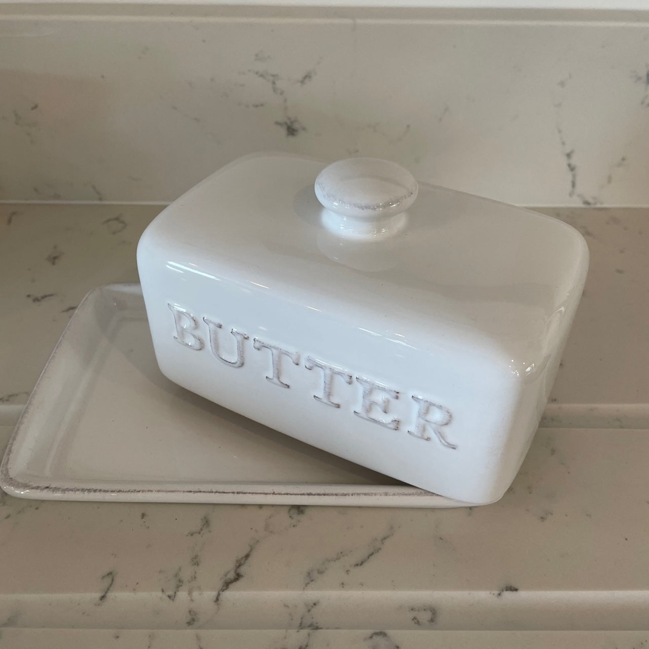 White Ceramic  Butter Dish