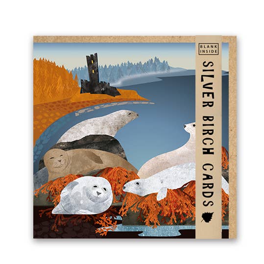 Blank Greeting Card "Seals and Scottish Castle"