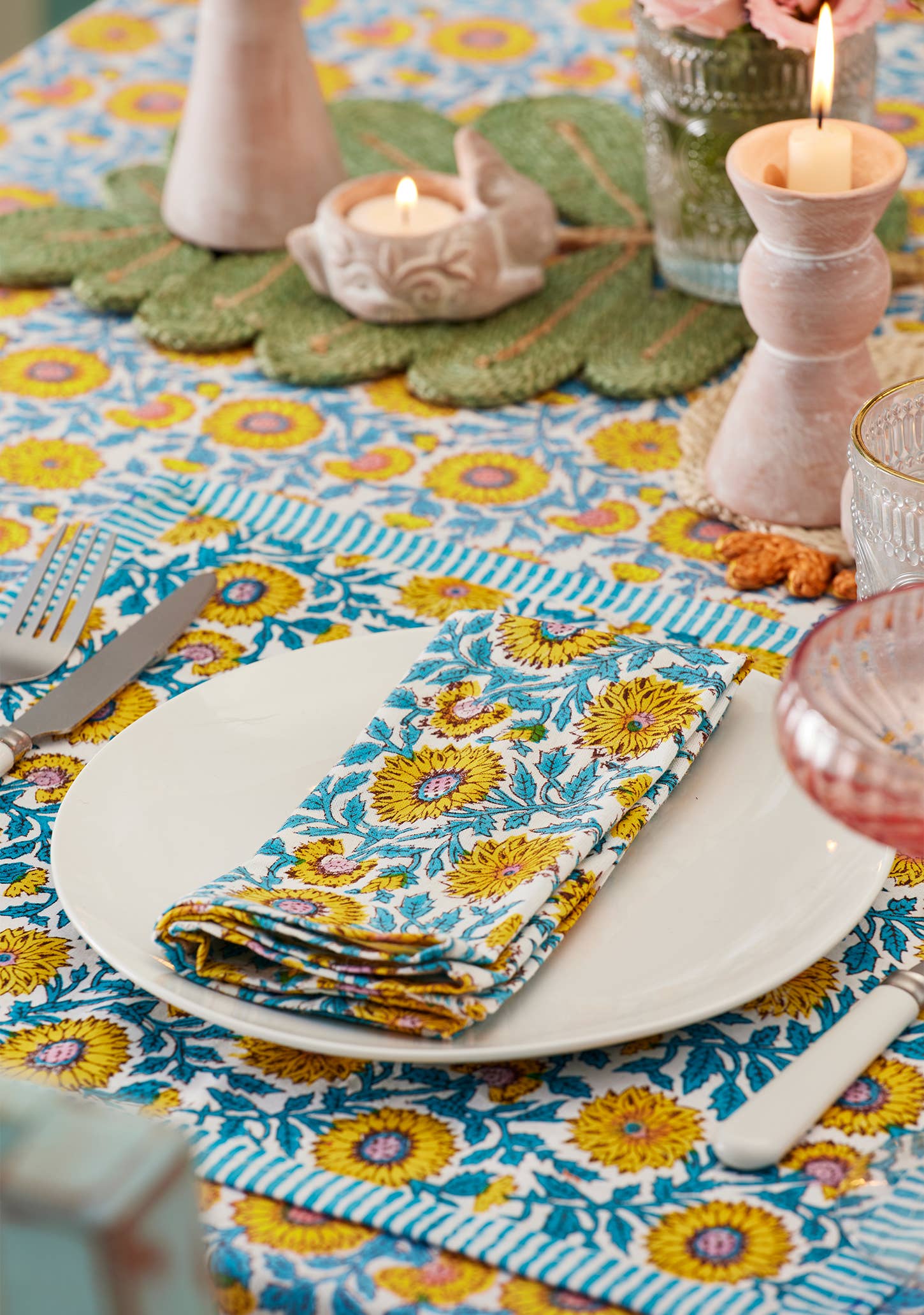 Block Print Napkin - Sunflower set/4.