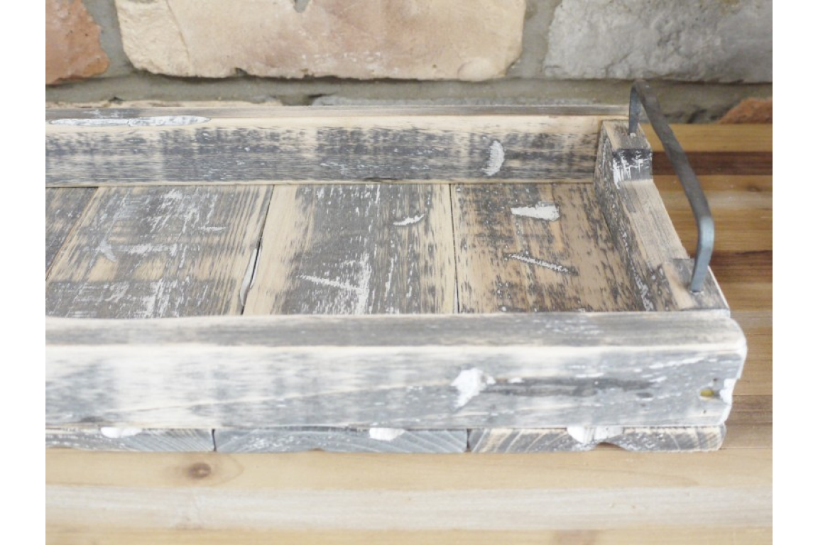 Rustic Wooden Tray with Metal Handles.