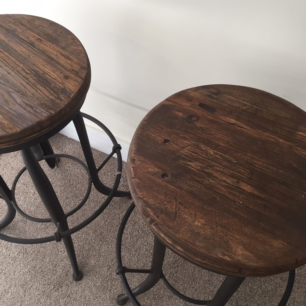 Cast Iron and Elm Adjustable Stool.