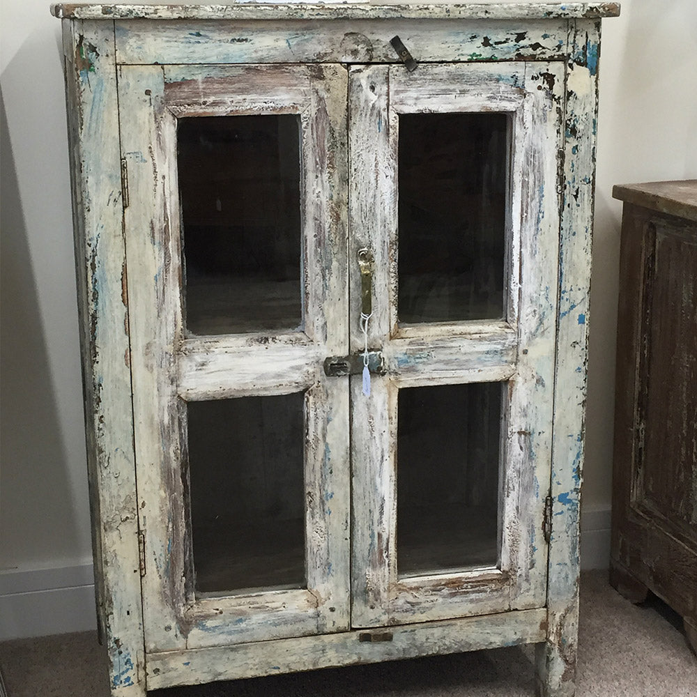 Indian Painted Cabinet with Glazed Doors