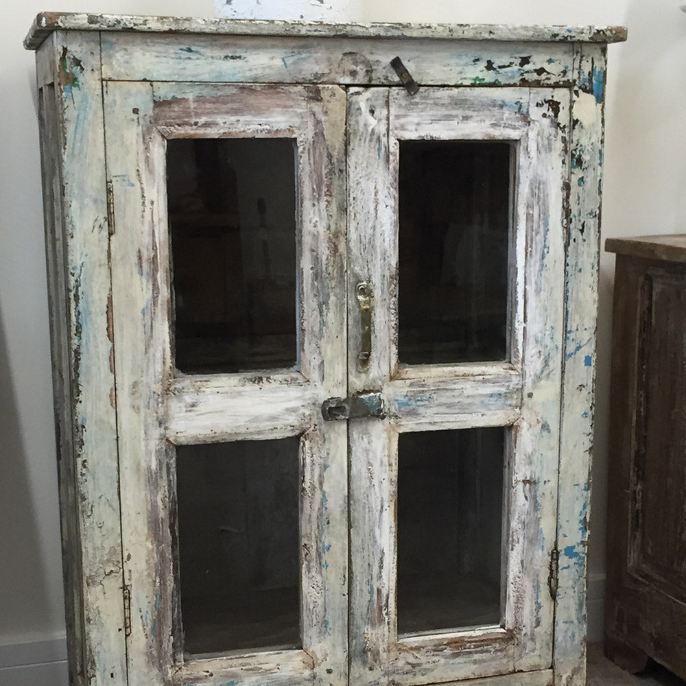 Indian Painted Cabinet with Glazed Doors