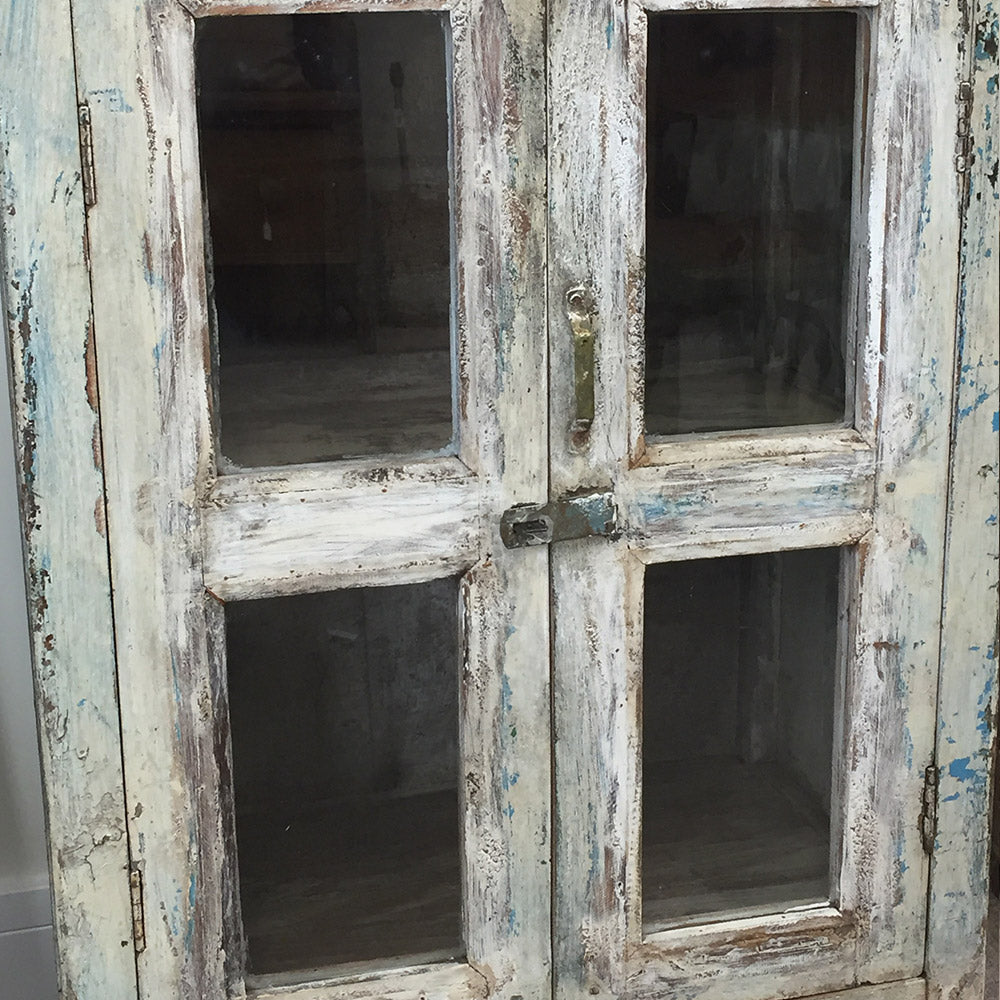 Indian Painted Cabinet with Glazed Doors